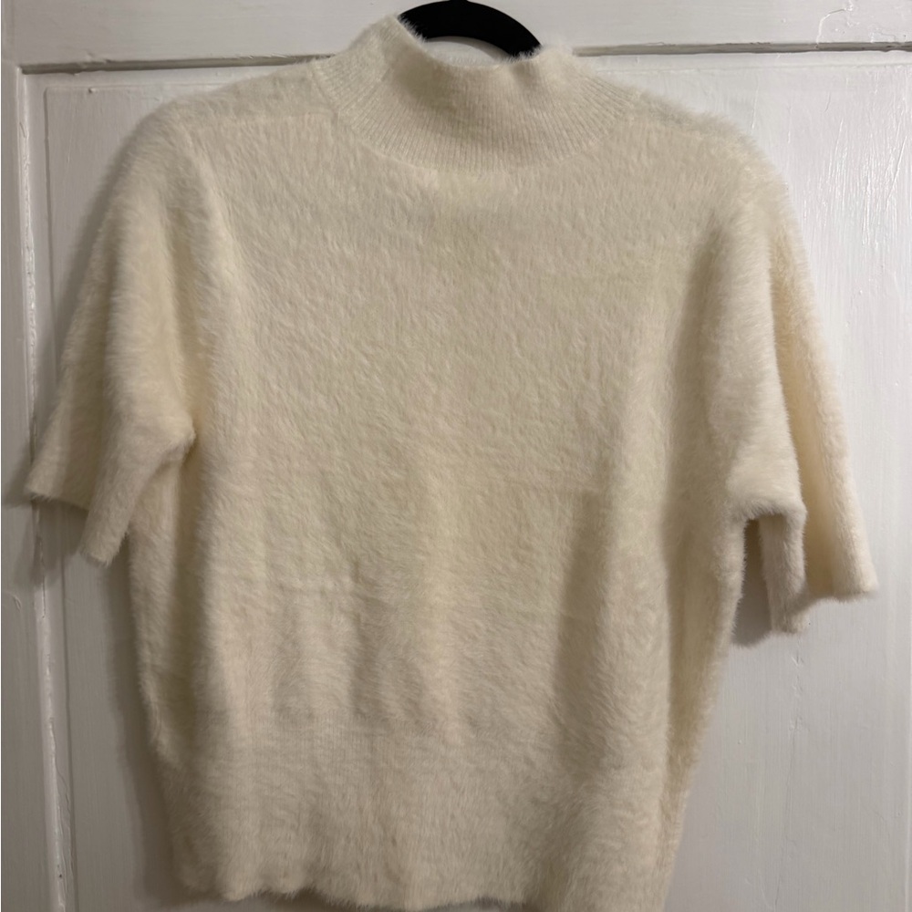 Soft Ivory Short-Sleeve Mock Neck Sweater - Picture 6 of 6